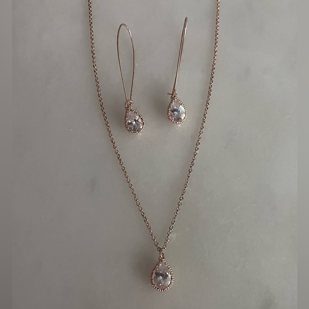 Gold/ Diamond Simulant Earring and Necklace Set